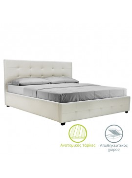 Κρεβάτι Roi pakoworld 160x200 PU λευκό ματ + αποθηκευτικό χώρο