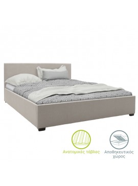 Κρεβάτι Norse pakoworld διπλό ύφασμα εκρού με αποθηκευτικό χώρο 160x200εκ