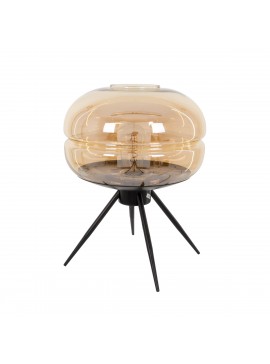 00737 GloboStar®  JAVAN 00737 Μοντέρνο Επιτραπέζιο Φωτιστικό Πορτατίφ Μονόφωτο 1 x E27 IP20 Μελί Γυαλί με Μαύρο Μέταλλο - Μ30 x Π30 x Y19cm