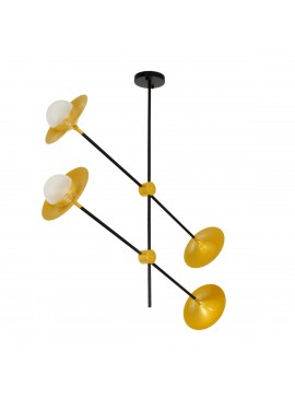 00779 GloboStar®  JOLIET 00779 Μοντέρνο Φωτιστικό Οροφής Πλέγμα Πολύφωτο 4 x G9 IP20 Μαύρο & Χρυσό Μέταλλο - Μ93 x Π20 x Υ106cm