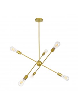 00786 GloboStar®  ZANE 00786 Μοντέρνο Φωτιστικό Οροφής Πλέγμα Πολύφωτο 6 x E27 IP20 Χρυσό Μέταλλο - Μ70 x Π70 x Υ100cm