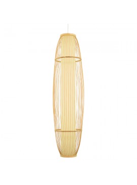 00892 GloboStar®  HIBISCUS 00892 Boho Κρεμαστό Φωτιστικό Πλέγμα Μονόφωτο 1 x E27 IP20 Μπεζ Ξύλο - Μ30 x Π30 x Υ120cm