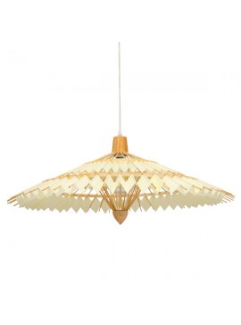 00895 GloboStar®  VENTALIA 00895 Boho Κρεμαστό Φωτιστικό Καμπάνα Μονόφωτο 1 x E27 IP20 Μπεζ Ξύλο - Μ80 x Π80 x Υ40cm