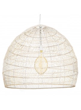 00965 GloboStar®  MALIBU 00965 Boho Κρεμαστό Φωτιστικό Πλέγμα Μονόφωτο 1 x E27 IP20 Μπεζ Ξύλο - Μ100 x Π100 x Y86cm