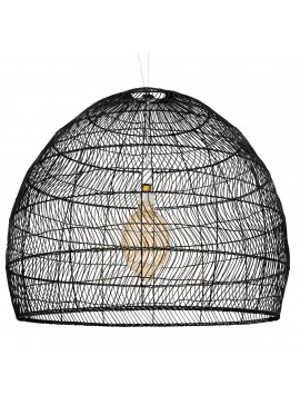 00966 GloboStar®  MALIBU 00966 Boho Κρεμαστό Φωτιστικό Πλέγμα Μονόφωτο 1 x E27 IP20 Μαύρο Ξύλο - Μ100 x Π100 x Y86cm