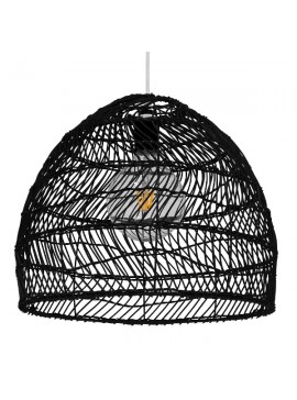 00969 GloboStar®  MALIBU 00969 Boho Κρεμαστό Φωτιστικό Πλέγμα Μονόφωτο 1 x E27 IP20 Μαύρο Ξύλο - Μ40 x Π40 x Υ35cm