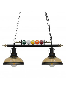 00972 GloboStar®  BILLIARD 00972 Vintage Κρεμαστό Φωτιστικό Καμπάνα Δίφωτο 2 x E27 IP20 Mαύρο Μέταλλο με Μελί Γυαλί - Μ71 x Π25 x Υ30cm