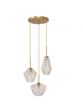 00978 GloboStar® GLOBOSTAR® AMARIS 00978 Μοντέρνο Κρεμαστό Φωτιστικό Οροφής με Ντουί 3 x E27 AC 220-240V IP20 - Χρυσό Πλατίνα & Μελί - Μ50 x Π50 x Υ30cm