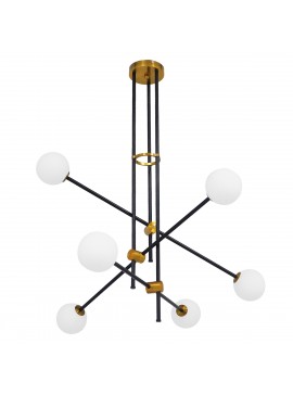 00994 GloboStar®  VELVET 00994 Μοντέρνο Φωτιστικό Οροφής Πλέγμα Πολύφωτο 6 x G9 IP20 Μαύρο & Χρυσό Μέταλλο με Λευκό Γυαλί - Μ80 x Π80 x Υ85cm