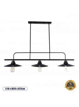 01009 GloboStar® GLOBOSTAR® REGAL 01009 Vintage Φωτιστικό Οροφής με Ντουί 3 x E27 AC 220-240V IP20 - Μαύρο - Μ110 x Π26 x Υ75cm