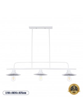 01010 GloboStar®  REGAL 01010 Vintage Φωτιστικό Οροφής Ράγα Τρίφωτο 3 x E27 IP20 Λευκό Μέταλλο - Μ110 x Π26 x Υ75cm