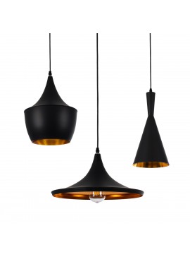 01025 GloboStar®  SHANGHAI 01025 Μοντέρνο Κρεμαστό Φωτιστικό Καμπάνα Σετ Τρίφωτο 3 x E27 IP20 Μαύρο & Χρυσό Μέταλλο - Μ79.5 x Π79.5 x Υ38cm