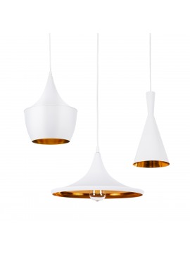 01026 GloboStar®  SHANGHAI 01026 Μοντέρνο Κρεμαστό Φωτιστικό Καμπάνα Σετ Τρίφωτο 3 x E27 IP20 Λευκό & Χρυσό Μέταλλο - Μ79.5 x Π79.5 x Υ38cm