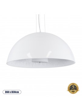 01271 GloboStar®  SERENIA 01271 Μοντέρνο Κρεμαστό Φωτιστικό Καμπάνα Μονόφωτο 1 x E27 IP20 Λευκό Μέταλλο με Λευκό Γύψο - Μ60 x Π60 x Υ30cm