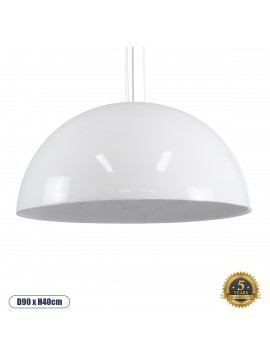 01273 GloboStar®  SERENIA 01273 Μοντέρνο Κρεμαστό Φωτιστικό Καμπάνα Μονόφωτο 1 x E27 IP20 Λευκό Μέταλλο με Λευκό Γύψο - Μ90 x Π90 x Y40cm