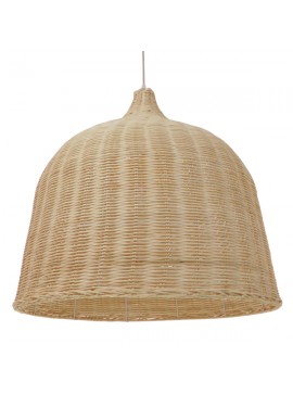 01370 GloboStar®  BAHAMAS 01370 Boho Κρεμαστό Φωτιστικό Καμπάνα Μονόφωτο 1 x E27 IP20 Μπεζ Ξύλο - Μ60 x Π60 x Υ60cm