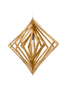 01431 GloboStar®  OCTAVE 01431 Μοντέρνο Κρεμαστό Φωτιστικό Γεωμετρικό Σχήμα Μονόφωτο 1 x E27 IP20 Μπεζ Ξύλο - Μ64 x Π64 x Y66cm