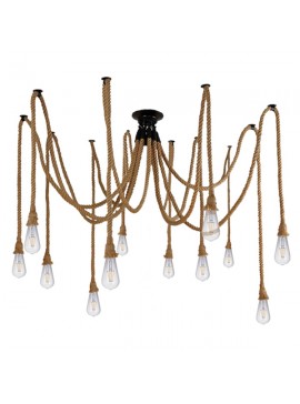 01548 GloboStar®  ATROX 01548 Vintage Φωτιστικό Ανάρτηση Πολύφωτο 12 x E27 IP20 Μπεζ Σχοινί - 12 x 2 Μέτρα