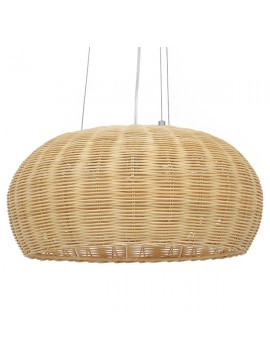 01624 GloboStar®  DE LA MER 01624 Boho Κρεμαστό Φωτιστικό Καμπάνα Τρίφωτο 3 x E27 IP20 Μπεζ Ξύλο - Μ45 x Π45 x Υ24cm