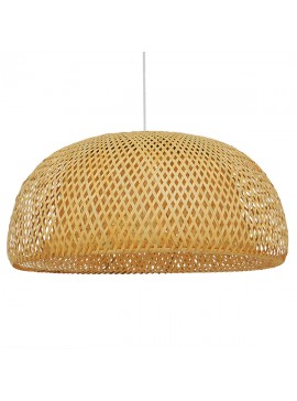01627 GloboStar®  SAN TROPEZ 01627 Boho Κρεμαστό Φωτιστικό Πλέγμα Μονόφωτο 1 x E27 IP20 Μπεζ Ξύλο - Μ60 x Π60 x Υ29cm