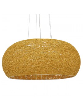 01628 GloboStar®  FIJI INCASS 01628 Vintage Κρεμαστό Φωτιστικό Καμπάνα Πολύφωτο 5 x E27 IP20 Μπέζ Rattan - Μ60 x Π60 x Υ29cm