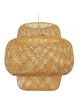 01657 GloboStar®  MALDIVES 01657 Boho Κρεμαστό Φωτιστικό Πλέγμα Μονόφωτο 1 x E27 IP20 Μπεζ Ξύλο - Μ56 x Π56 x Υ54cm