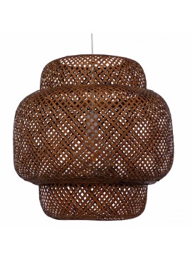 01658 GloboStar®  MALDIVES 01658 Boho Κρεμαστό Φωτιστικό Πλέγμα Μονόφωτο 1 x E27 IP20 Καφέ Ξύλο - Μ56 x Π56 x Υ54cm