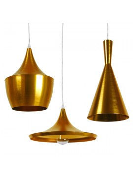 01678 GloboStar®  SHANGHAI 01678 Μοντέρνο Κρεμαστό Φωτιστικό Καμπάνα Σετ Τρίφωτο 3 x E27 IP20 Χρυσό Μέταλλο - Μ79 x Π79 x Y38.5cm