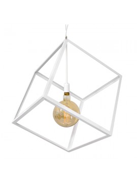 01675 GloboStar®  CUBE 01675 Μοντέρνο Κρεμαστό Φωτιστικό Κύβος Μονόφωτο 1 x E27 IP20 Λευκό Μέταλλο - Μ70 x Π70 x Y87cm