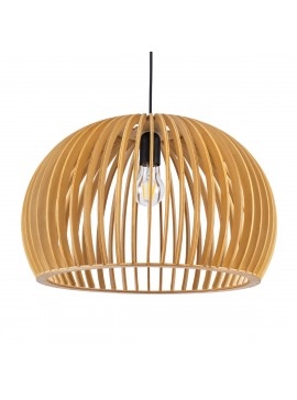 01699 GloboStar®  SCANDINAVIA 01699 Μοντέρνο Κρεμαστό Φωτιστικό Πλέγμα Μονόφωτο 1 x E27 IP20 Μπεζ Ξύλο - Μ44 x Π44 x Υ28cm