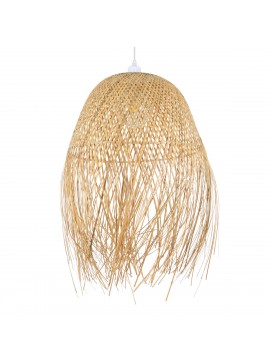 01714 GloboStar®  MANILA 01714 Boho Κρεμαστό Φωτιστικό Πλέγμα Μονόφωτο 1 x E27 IP20 Μπεζ Ξύλο - Μ45 x Π45 x Υ60cm