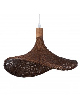 01718 GloboStar®  CUBA 01718 Boho Κρεμαστό Φωτιστικό Ανάρτηση Μονόφωτο 1 x E27 IP20 Καφέ Ξύλο - Μ43 x Π43 x Y30cm