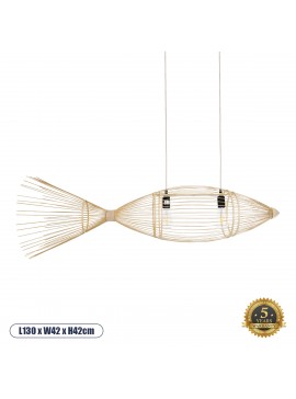 01927 GloboStar® GLOBOSTAR® FISH 01927 Boho Κρεμαστό Φωτιστικό Οροφής με Ντουί 2 x E27 AC 220-240V IP20 - Μπεζ - Μ130 x Π42 x Υ42cm