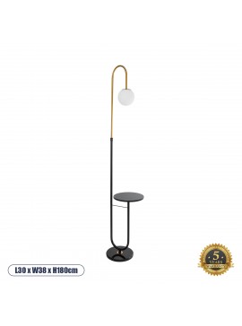 02024 GloboStar® GLOBOSTAR® CORDELIA 02024 Μοντέρνο Επιδαπέδιο Φωτιστικό με Ντουί 1 x E27 AC 220-240V IP20 - Μαύρο & Χρυσό - Μ30 x Π38 x Υ180cm