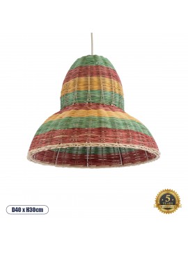 02057 GloboStar®  CABALLEROS 02057 Boho Κρεμαστό Φωτιστικό Καμπάνα Μονόφωτο 1 x E27 IP20 Πολύχρωμο Ξύλο - Μ40 x Π40 x Υ30cm