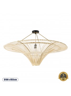 02153 GloboStar® GLOBOSTAR® PALERMO 02153 Boho Φωτιστικό Οροφής με Ντουί 1 x E27 AC 220-240V IP20 - Μπεζ - Μ100 x Π100 x Υ55cm