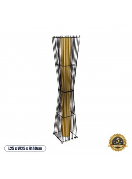 02274 GloboStar® GLOBOSTAR® PALMA 02274 Boho Επιδαπέδιο Φωτιστικό με Ντουί 2 x E27 AC 220-240V IP20 - Μαύρο & Μπεζ - Μ25 x Π25 x Υ140cm