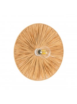 02277 GloboStar®  COLOMBO 02277 Boho Επιτοίχιο Φωτιστικό Απλίκα Μονόφωτο 1 x E27 IP20 Μπεζ Raffia - Μ40 x Π40 x Υ9cm