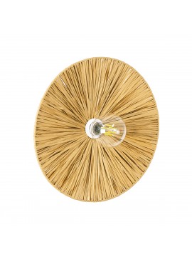 02283 GloboStar®  COLOMBO 02283 Boho Επιτοίχιο Φωτιστικό Απλίκα Μονόφωτο 1 x E27 IP20 Μπεζ Raffia - Μ40 x Π40 x Υ9cm