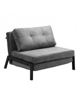 Πολυθρόνα-κρεβάτι Fancy pakoworld βελούδο σε ανθρακί απόχρωση και πόδι μαύρο μέταλλο 95x98x70εκ