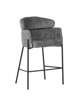 Σκαμπό μπαρ Tolerse Inart ανοιχτό γκρι ύφασμα-πόδι μαύρο μέταλλο