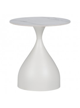 Βοηθητικό τραπέζι Kirkene Inart sintered stone σε απόχρωση λευκό μαρμάρου με λευκό μέταλλο Φ50x50εκ