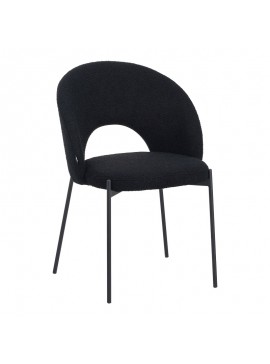 Καρέκλα Masebo pakoworld μπουκλέ ύφασμα σε μαύρη απόχρωση με μαύρα μεταλλικά πόδια 48x58.5x82εκ