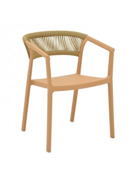 Πολυθρόνα Sillia pakoworld στοιβαζόμενη pp cappuccino απόχρωση με μπεζ rattan 55x52x74.5εκ