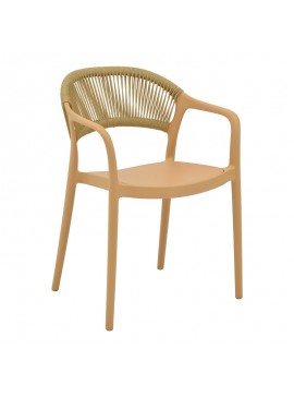 Πολυθρόνα Ankara pakoworld στοιβαζόμενη pp cappuccino απόχρωση με μπεζ rattan 57x48x80εκ