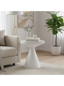 Βοηθητικό τραπέζι Coozlin Inart sintered stone σε απόχρωση λευκό μαρμάρου με λευκό μέταλλο Φ50x50εκ