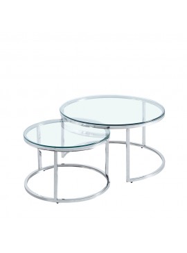 LUSACA COFFEE TABLE ΑΣΗΜΙ ΔΙΑΦΑΝΟ D80/60xH43/38cm 04-0532