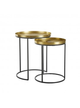 Liberta TOTALE SIDE TABLE SET 2ΤΕΜ BRASS ANTIQUE ΜΑΥΡΟ 49x49xH56cm 49x49xH56cm 04-0878