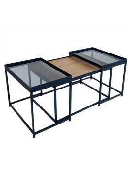 Liberta HARMONICA COFFEE TABLE SET 3ΤΕΜ ΦΥΣΙΚΟ ΦΙΜΕ ΜΑΥΡΟ 75x55xH44cm 75x55xH44cm 04-0972