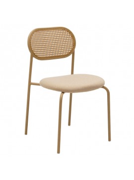 Καρέκλα James pakoworld pe rattan ύφασμα μπεζ-μέταλλο φυσικό 058-000054